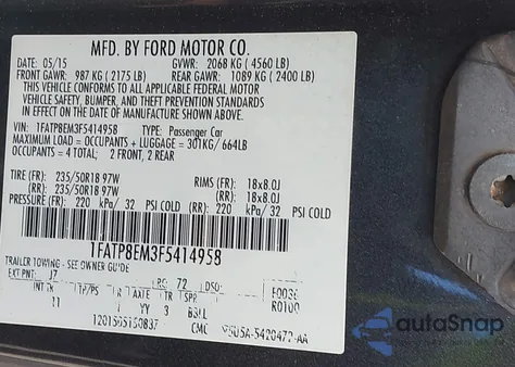 2015 Ford Mustang V6 from USA, damaged, VIN 1FATP8EM3F5414958